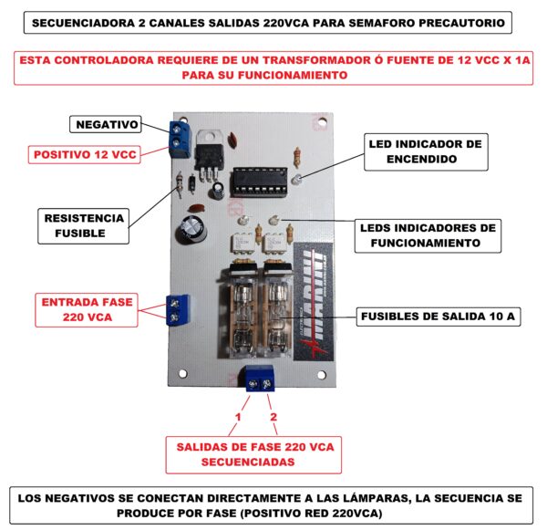 Controladora electrónica para semáforo precautorio 220 VCA 2 canales